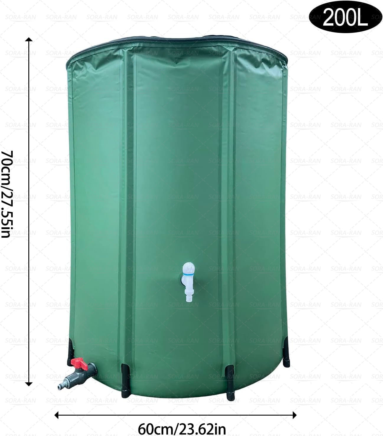 sora-ranの雨水タンク 家庭用 集水器 貯水タンク 100/200/225L 屋外折りたたみ式ポータブル ウォーターバケツ 防災 屋外用 園芸植物灌漑可能 雨を貯めて節水 貯留タンク 簡単設置 雨水を貯めて節水可能 農業 緊急給水 雨水収集用｜アングル3