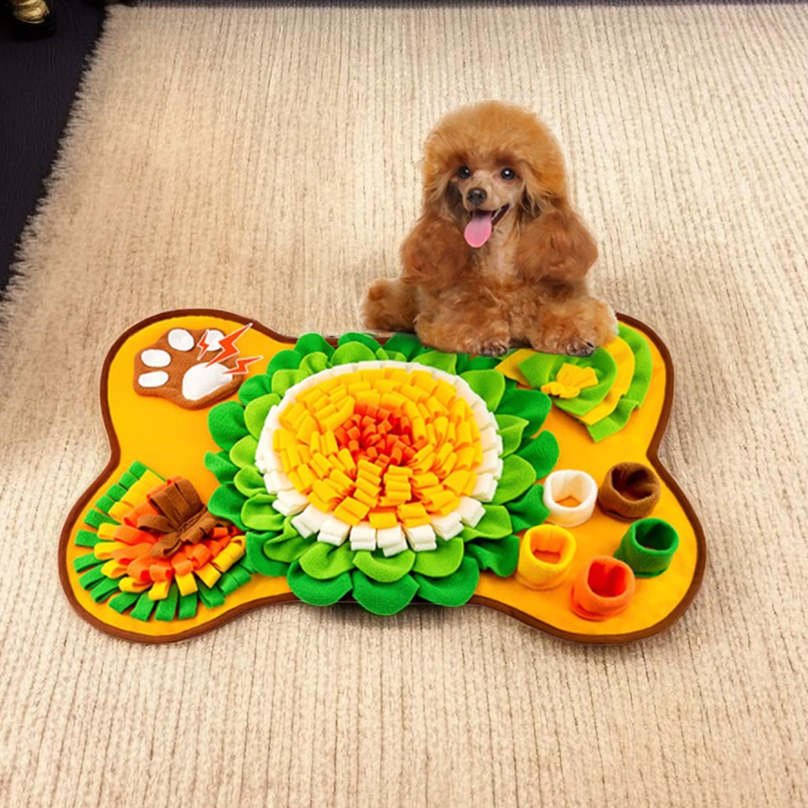 犬用ノーズワークマット 犬用嗅ぎマット 子犬の匂いを嗅ぐパッド 犬用パズル 25x17インチ ポータブル 滑り止め 給餌マット 旅行用 自然な採餌スキルを促進 訓練毛布 犬のトレーニングマット 運動不足 ストレス解消 知育玩具 遊び場所 ペットおまちゃ 3