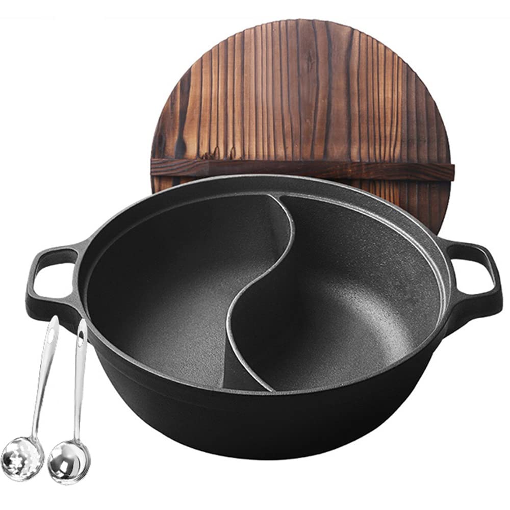 両手鍋 仕切り付き 卓上二食鍋 仕切り鍋 鴛鴦鍋 鋳鉄 調理器具 IH対応 一鍋多役 春夏秋冬兼用 鍋パーテ..