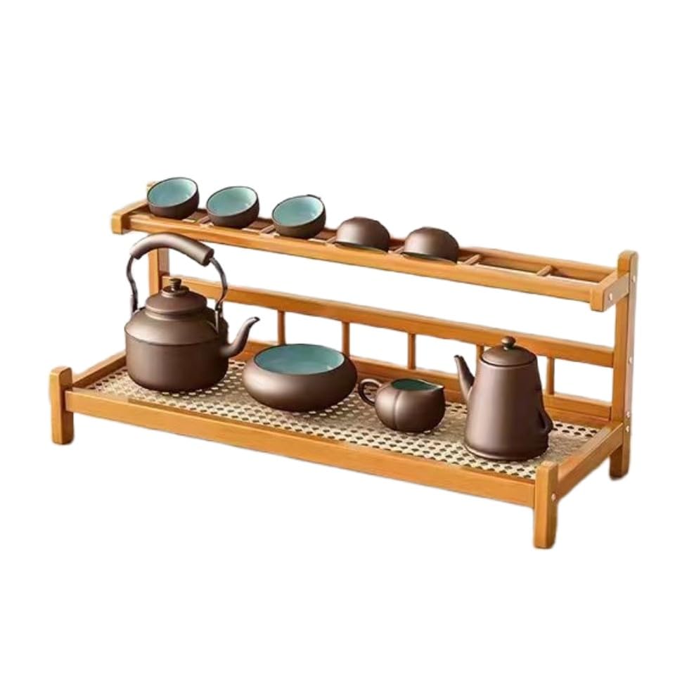 \スーパーセール 10%OFF/ディスプレイ棚 アンティーク ラック棚 竹製 茶杯 ティーポット 収納ラック 珍品棚 瓶台 盆栽台 中国茶器収納 台 カップ乾燥...