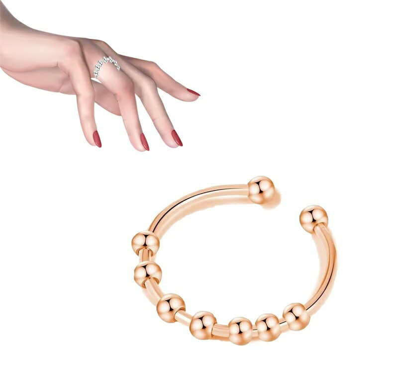 ストレス解消 リング ステンレススチール ビーズ付き リングスピナー 可動ランナー ジュエリー ユニ 調節可能 回転 男女兼用 錆びにくい 快適 耐久性 リラッ...