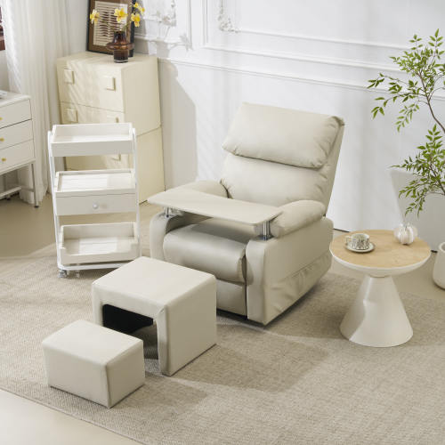 【即納】【セット品】リクライニングソファー 二つのオットマン ソファー 1人掛け ゲーミングチェア PU 160度調節可能 テーブル付き PUレザー チェア オ...