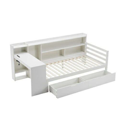 【即納】システムベッド 頑丈 階段 天然木 パイン材 収納 シングル ラック 引き出し デスク付き コンセント付き 北欧風 大人 一人暮らし ベッド 木製 ホワイト