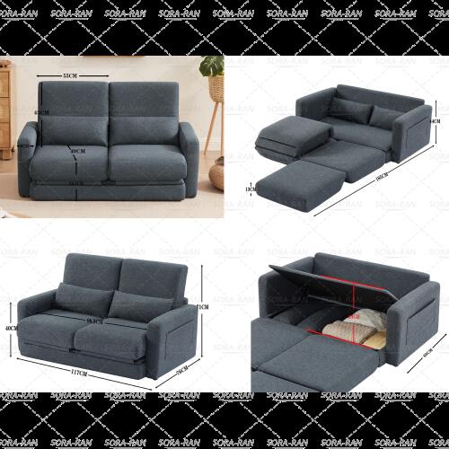 【即納】2 seater sofa ソファ 2人掛け 収納付き ファブリック 両側に肘掛け付き 木脚外し可能 ローソファ コンパクト ひとり暮らし カウチソファー プレゼント ギフト 贈り物 送料無料 [2]
