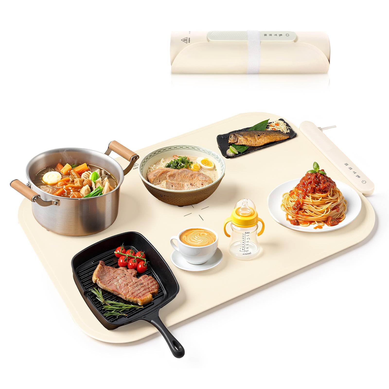 食品保温プレート 加熱プレート フードウォーマープレート 電気保温トレイ 折りたたみ可能 ホットプレ..