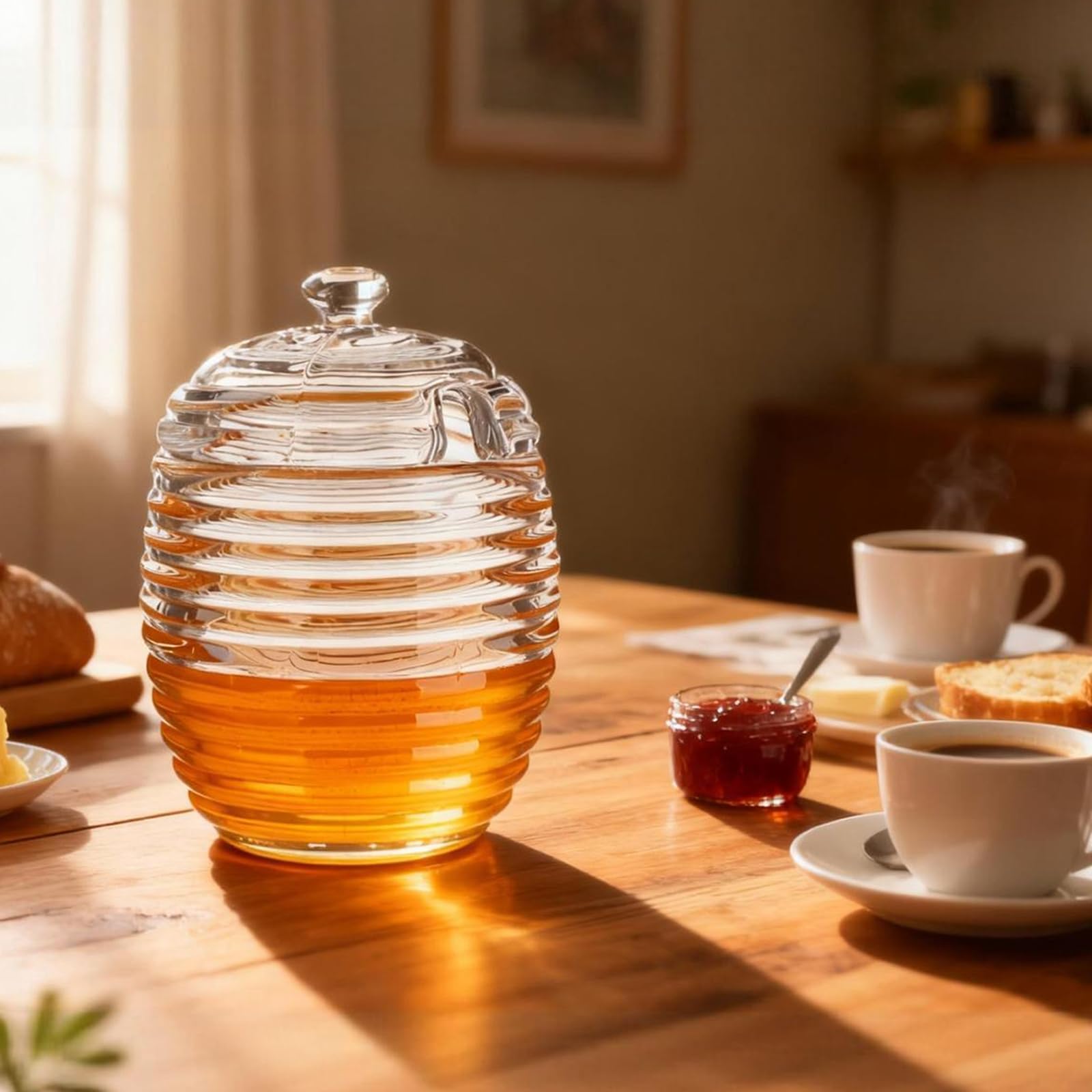 ハニーポット 可愛い 満水容量220ml 蓋付き おしゃれ ハチミツ 保存容器 キャニスター クリアクリスタルガラスハニーポット ホームパーティー ガラスハニーディスペンサー 食器 はちみつ習慣 喉ケア プレゼント ハチミツスティック2つ付き