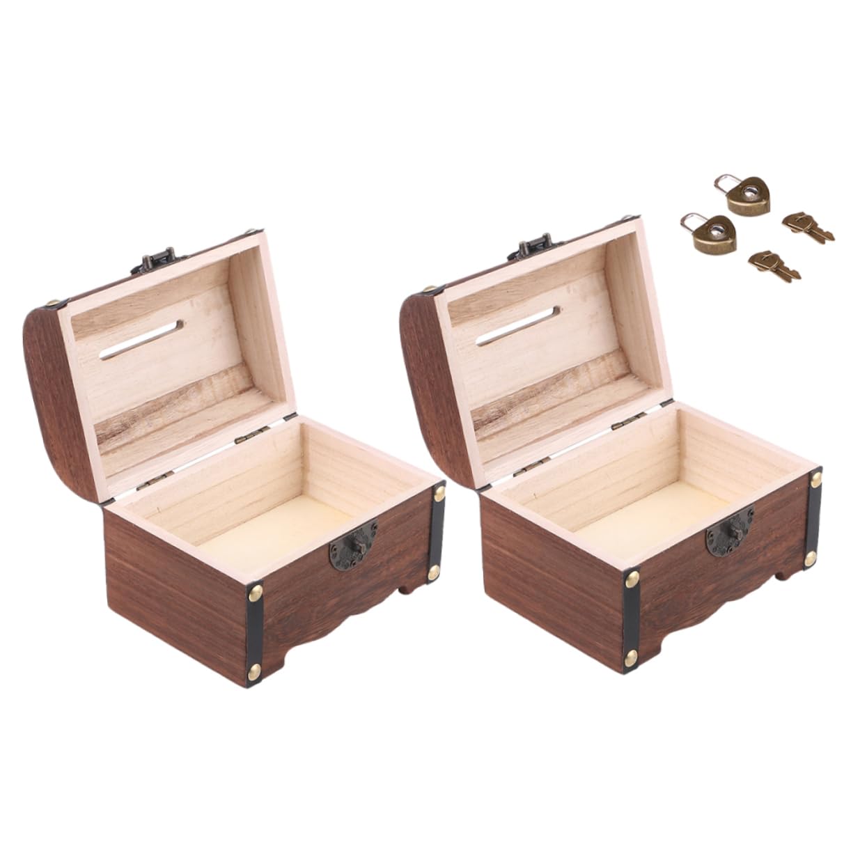 Fireproof Safe - レトロ鍵付きトレジャーボックス 木製収納貯金箱 アンティーク風装飾 プレゼント対応