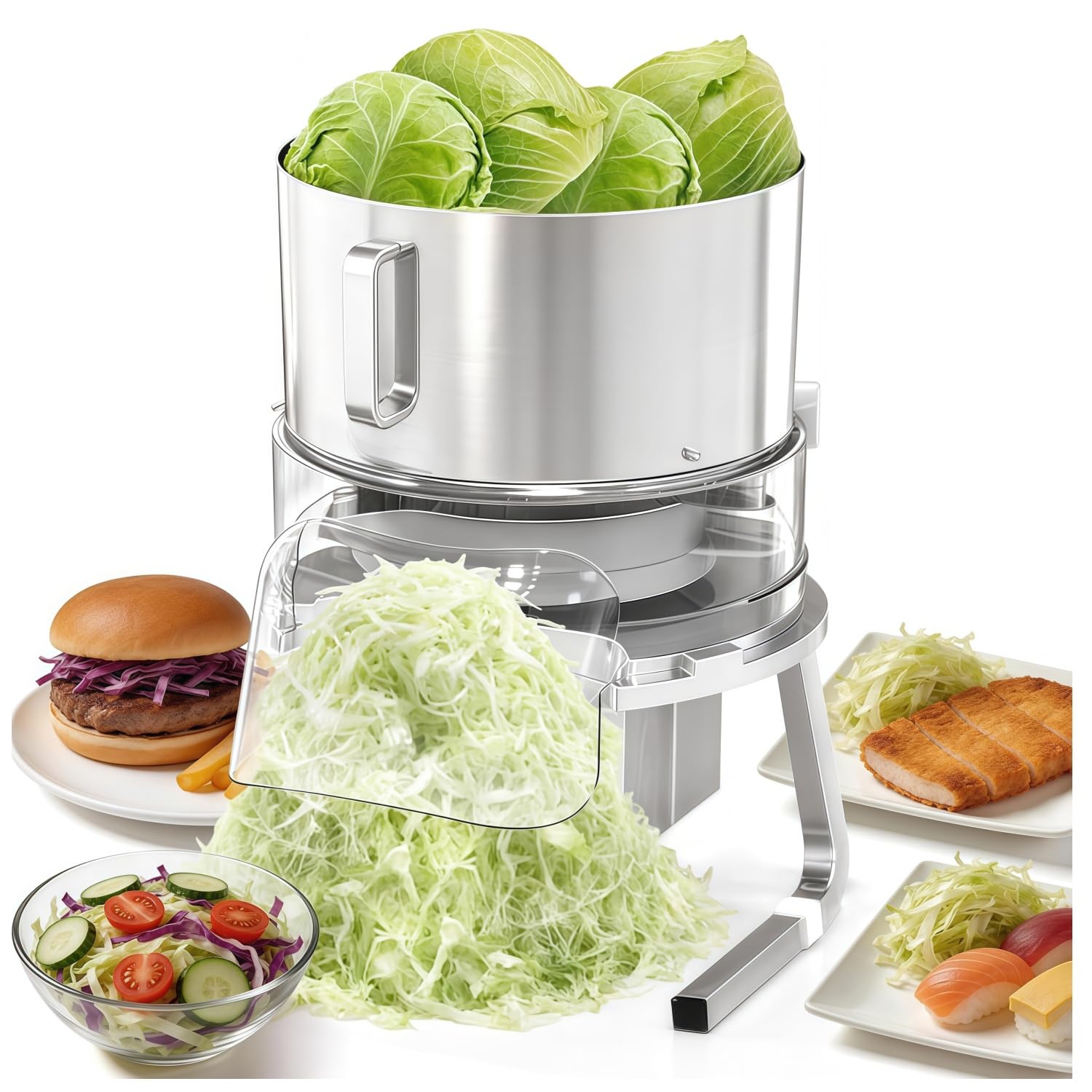 野菜スライサー キャベツ千切機械 電動スライサー 全自動キャベツ千切りスライサー28.5*28.5cm投入口 複数のキャベツを投入可 304ステンレス鋼材 厚さは1～8mmまで調整可能 取り外し可能でお手入れも簡単 白菜、紫キャベツの千切り、玉ねぎの千切り、じゃがいものスライス