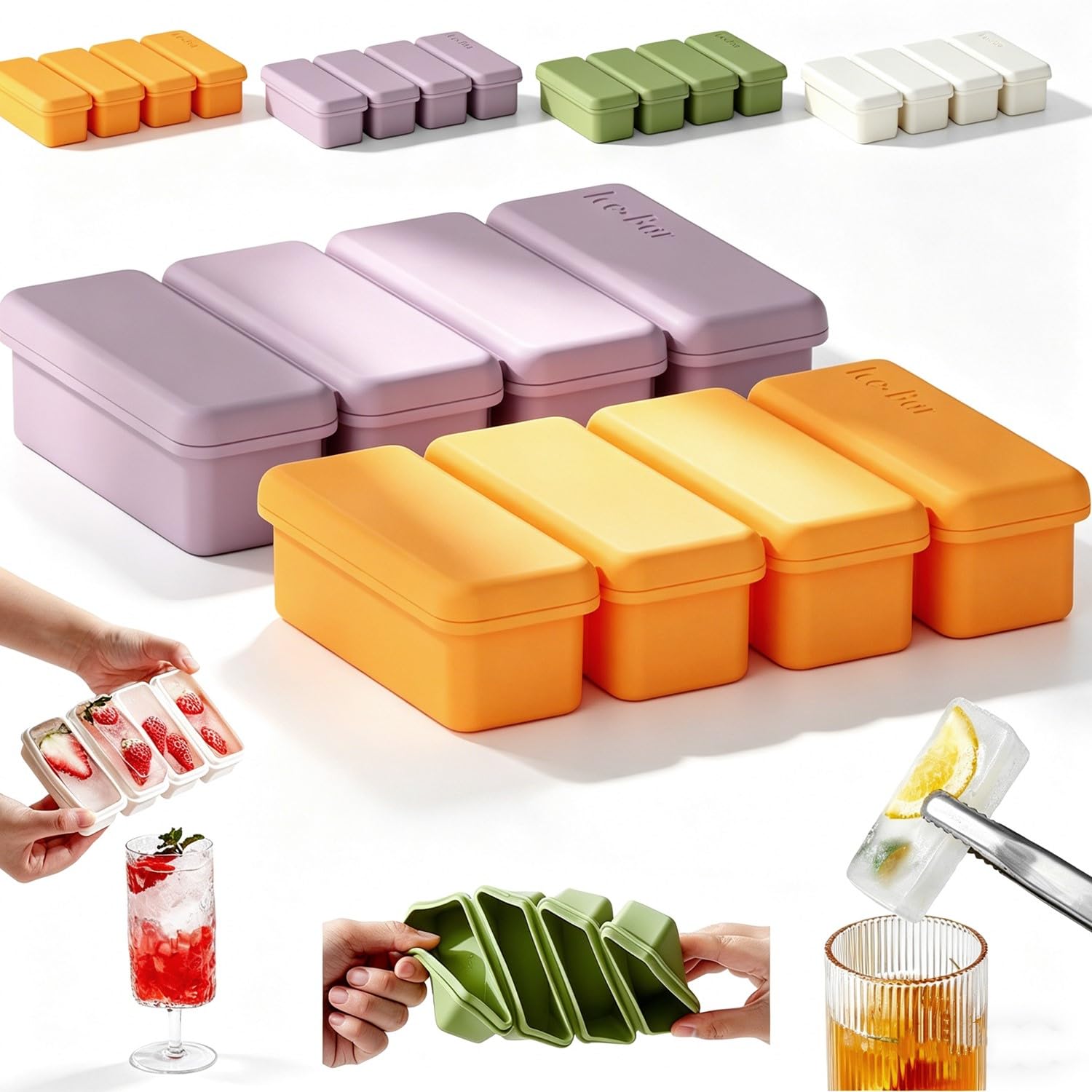 · 【食品グレードシリコン採用安全＆柔軟】食品級シリコン＋密閉蓋付きで、安全性と耐久性を両立。柔らかく弾力のある素材により、氷がスムーズに取り出せて型崩れしにくい設計。繰り返し使える安心の製氷トレーです。· 【密閉蓋付き＆ニオイ移り防止】しっかり閉まる蓋付きで、冷凍庫内のニオイ移りや水漏れを防止。ホコリの侵入も防ぎ、清潔な氷を作れます。重ね置き可能で冷凍庫スペースを有効活用できる便利設計。· 【取り出し簡単ストレスフリー】柔軟なシリコン素材により、軽くひねるだけで氷が簡単に外れます。大きめの長方形氷で溶けにくく、ウイスキーやカクテルに最適なロングアイスを手軽に作成可能。· 【丸洗いOKお手入れ簡単】使用後は水洗いだけで簡単に清潔をキープ。食器洗い機にも対応しており、毎日手軽に使えます。繰り返し使えて経済的＆エコなキッチンアイテム。· 【家庭バーアウトドアで活躍】水だけでなく、コーヒー紅茶ジュースワインなど様々なドリンクを凍らせてアレンジ可能。家庭用はもちろん、バー居酒屋レストランパーティーにも最適な多用途製氷器です。大きくて溶けにくい氷を、もっと手軽に。このシリコン製アイストレーは、柔軟性と耐久性に優れた食品グレード素材を採用し、簡単に美しい長方形氷を作れる製氷皿です。軽くひねるだけでスルッと取り出せるため、従来の製氷皿のようなストレスはありません。密閉蓋付き設計により、冷凍庫内のニオイ移りや水漏れを防止。さらに、複数段を積み重ねて収納できるため、省スペースで効率的に使用できます。作れるのは氷だけではありません。コーヒー氷、紅茶氷、ジュース氷、ウイスキー用ロックアイスなど、ドリンクをより美味しく楽しむアレンジも自由自在。溶けにくい大きめ氷は、味を薄めずゆっくり冷やすのに最適です。家庭用キッチンはもちろん、バー、カフェ、パーティー、アウトドアシーンでも活躍。毎日のドリンクタイムをワンランクアップさせる、実用性とデザイン性を兼ね備えた製氷アイテムです。· 【食品グレードシリコン採用安全＆柔軟】食品級シリコン＋密閉蓋付きで、安全性と耐久性を両立。柔らかく弾力のある素材により、氷がスムーズに取り出せて型崩れしにくい設計。繰り返し使える安心の製氷トレーです。· 【密閉蓋付き＆ニオイ移り防止】しっかり閉まる蓋付きで、冷凍庫内のニオイ移りや水漏れを防止。ホコリの侵入も防ぎ、清潔な氷を作れます。重ね置き可能で冷凍庫スペースを有効活用できる便利設計。· 【取り出し簡単ストレスフリー】柔軟なシリコン素材により、軽くひねるだけで氷が簡単に外れます。大きめの長方形氷で溶けにくく、ウイスキーやカクテルに最適なロングアイスを手軽に作成可能。· 【丸洗いOKお手入れ簡単】使用後は水洗いだけで簡単に清潔をキープ。食器洗い機にも対応しており、毎日手軽に使えます。繰り返し使えて経済的＆エコなキッチンアイテム。· 【家庭バーアウトドアで活躍】水だけでなく、コーヒー紅茶ジュースワインなど様々なドリンクを凍らせてアレンジ可能。家庭用はもちろん、バー居酒屋レストランパーティーにも最適な多用途製氷器です。大きくて溶けにくい氷を、もっと手軽に。このシリコン製アイストレーは、柔軟性と耐久性に優れた食品グレード素材を採用し、簡単に美しい長方形氷を作れる製氷皿です。軽くひねるだけでスルッと取り出せるため、従来の製氷皿のようなストレスはありません。密閉蓋付き設計により、冷凍庫内のニオイ移りや水漏れを防止。さらに、複数段を積み重ねて収納できるため、省スペースで効率的に使用できます。作れるのは氷だけではありません。コーヒー氷、紅茶氷、ジュース氷、ウイスキー用ロックアイスなど、ドリンクをより美味しく楽しむアレンジも自由自在。溶けにくい大きめ氷は、味を薄めずゆっくり冷やすのに最適です。家庭用キッチンはもちろん、バー、カフェ、パーティー、アウトドアシーンでも活躍。毎日のドリンクタイムをワンランクアップさせる、実用性とデザイン性を兼ね備えた製氷アイテムです。