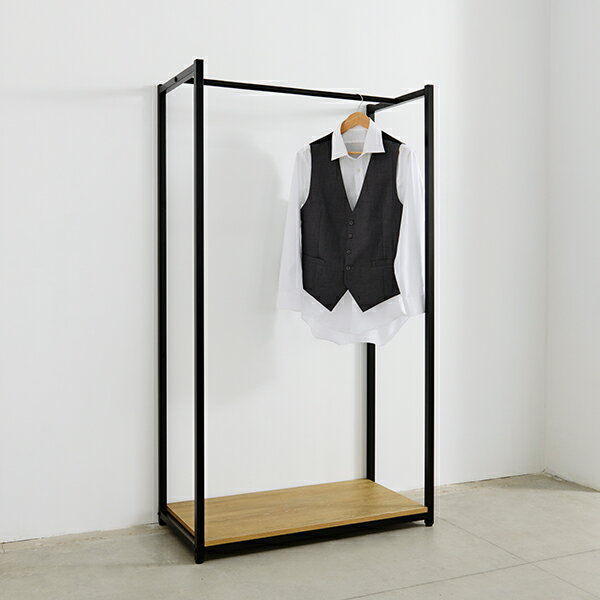 コートハンガー ハンガーラック W900 D450 H1600 パイプハンガー コート掛け ワードローブ 衣料収納 棚付き フォレスト ナチュラル ブラックフレ...