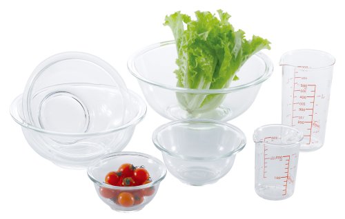 Silicone Cooking Utensils - iwaki(イワキ) AGCテクノグラス 耐熱ガラス ボウル 丸型 5点セット メジャーカップ付き 電子レンジ/オーブン/食洗器対応 食 送料無料