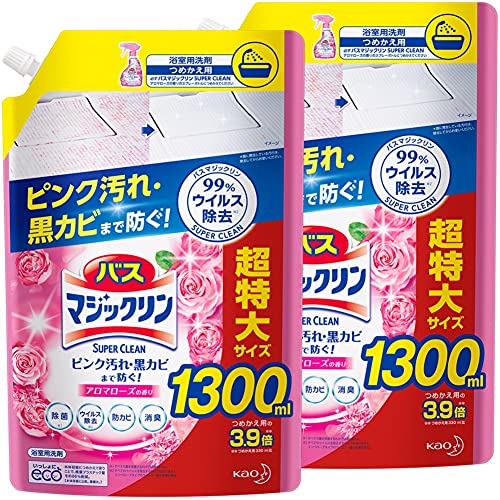 【まとめ買い】バスマジックリン 風呂洗剤 泡立ちスプレー SUPERCLEAN アロマローズの香り 詰め替え 大容量 1300ml×2個 送料無料