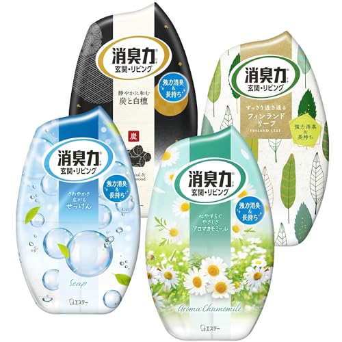 消臭力 [香り4種アソートパック] 玄関 リビング お部屋用 置き型 (せっけん・アロマカモミール・炭と白..