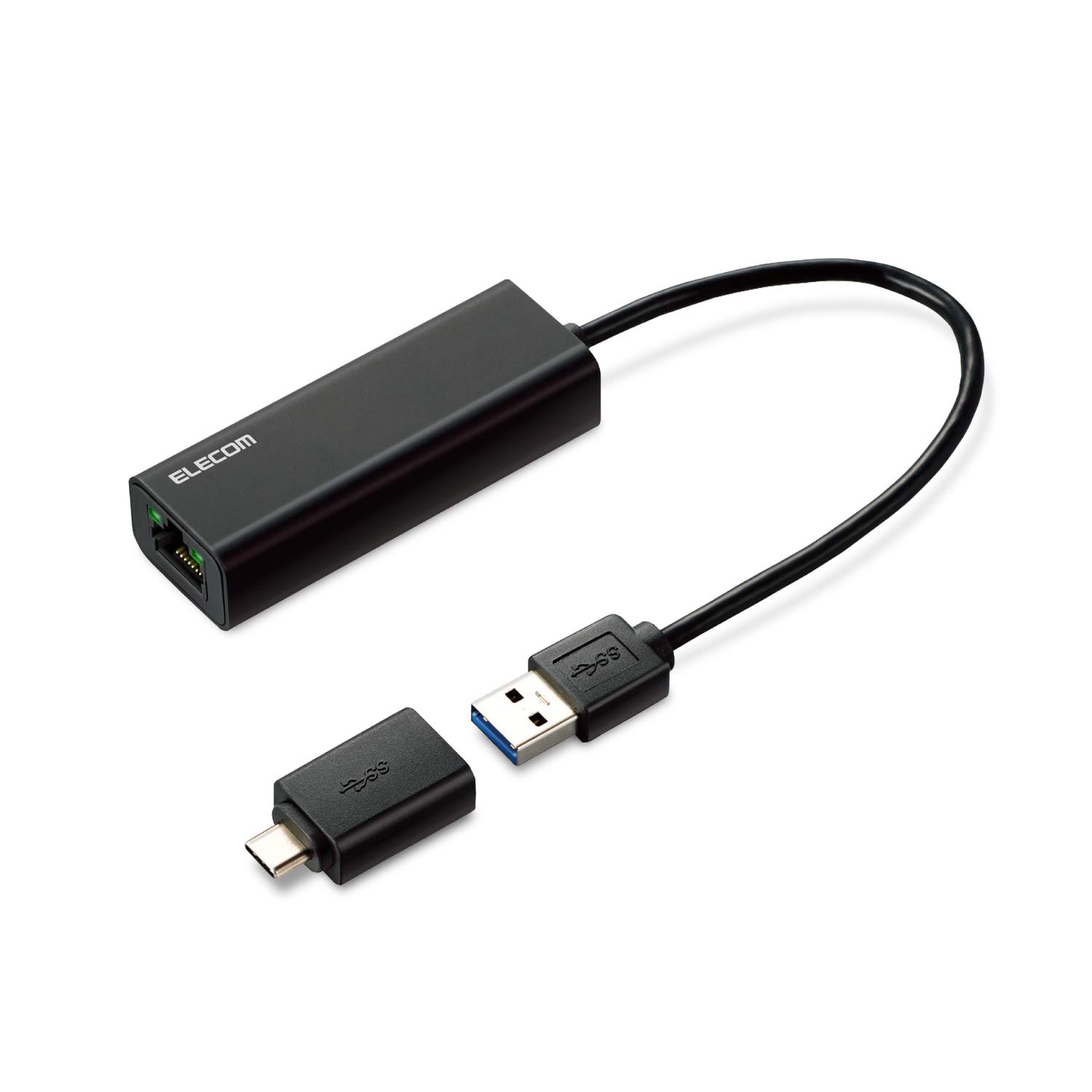 エレコム 有線LANアダプター USB-A USB-C 変換アダプタ付 2.5Gbps対応 ブラック EDC-QUA3C-B 送料無料