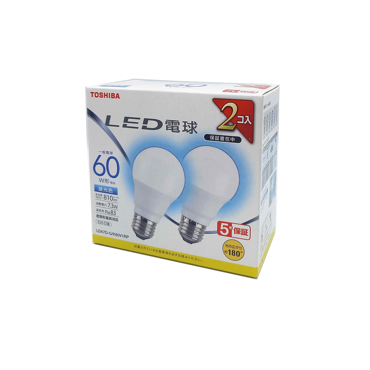 ���(TOSHIBA) LED�ŵ� 60W���� ���۸� ����� E26���� 2P ̩�Ĵ���б� LDA7D-G/K60V1RP ����̵��