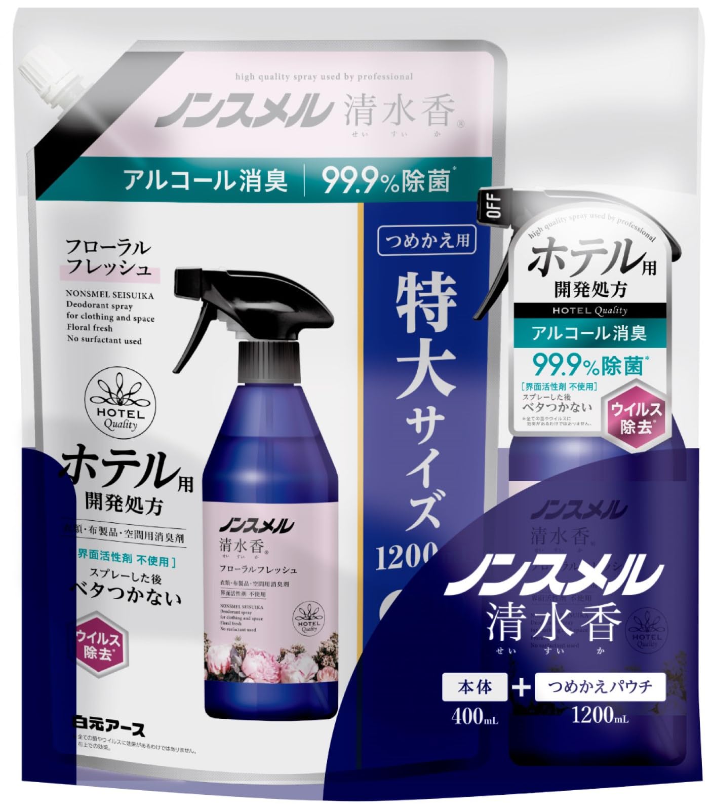樂天商城 - ノンスメル清水香(せいすいか) フローラルフレッシュの香り 本体 400mL + 詰め替え 1200mL 消臭スプ 送料無料