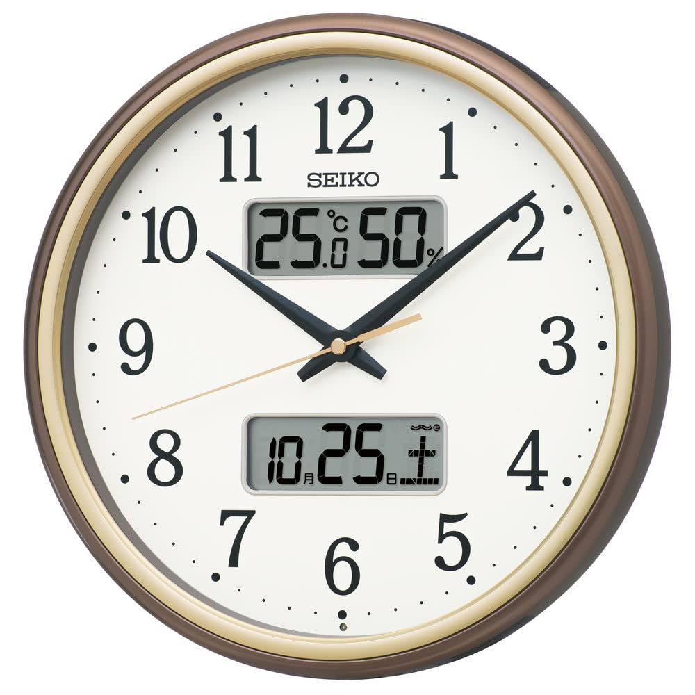 乐天商城 - セイコークロック(Seiko Clock) 掛け時計 電波 アナログ カレンダー温度 湿度 表示 茶メタリック 直径290×