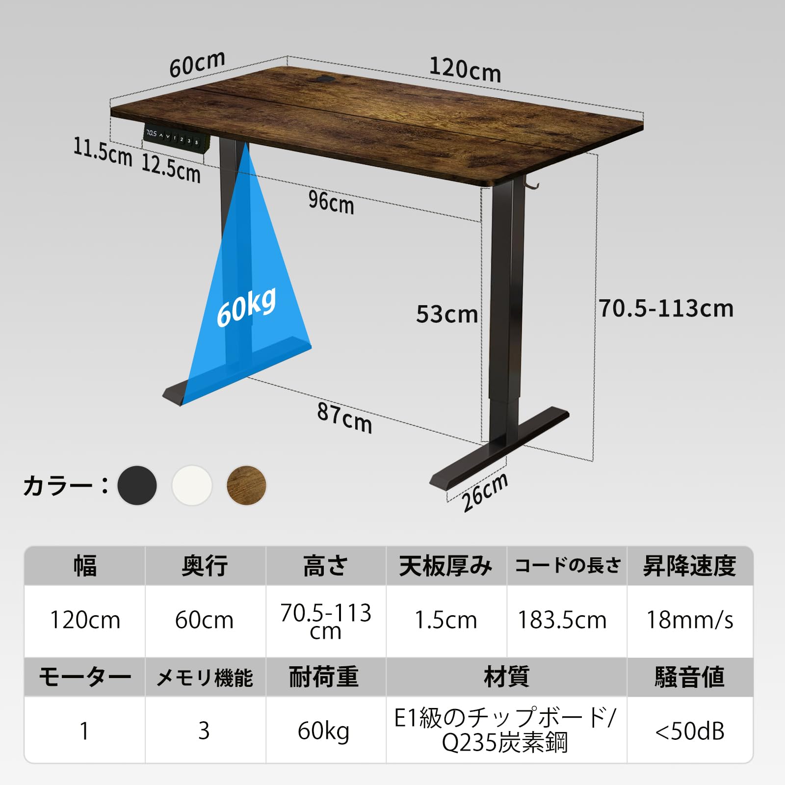 【アルファシート】昇降デスク 電動 昇降式 パソコンデスク 幅120×奥行60cm スタンディングデスク 机 メモリー機能付き