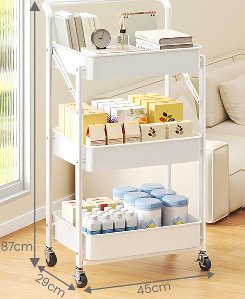 ワゴン キャスター付き 段 ホワイト 収納ラック キッチンワゴン 幅45cm x 奥行29cm x 高さ87cm 隙間収納 おしゃれ キッチン収納