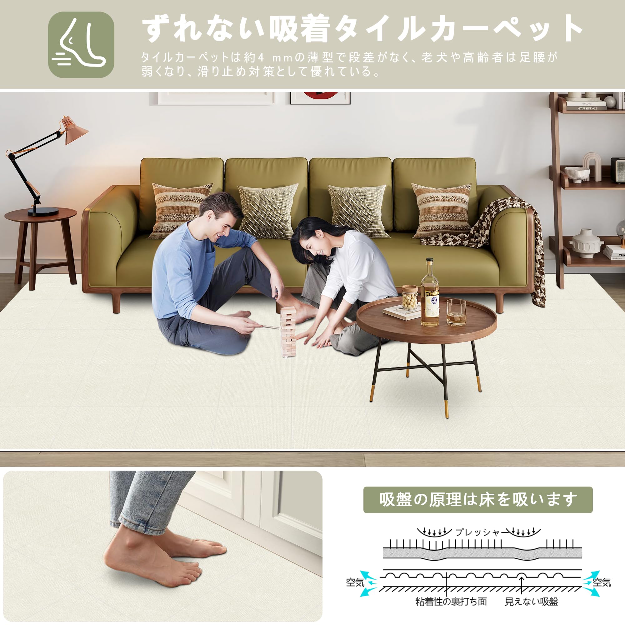 【 限定ブランド】ジョイントマット 【5*45*0.4cm 40枚】大判タイルカーペット XIWEIYI 吸着マット タイルマット ずれない 防音保温 床 [3]
