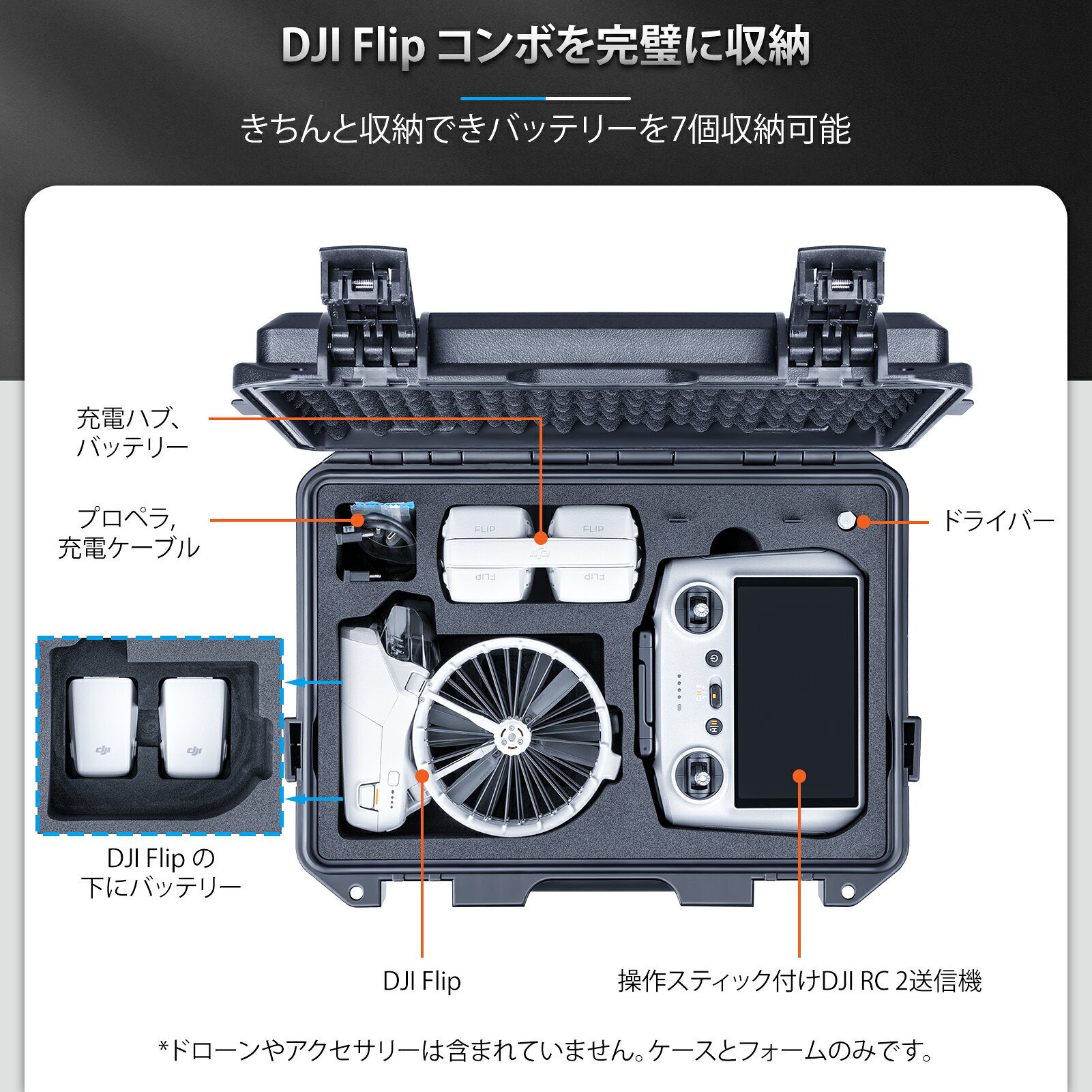 【ご愛顧感謝デー★最大2千円OFF＋P倍増】Lykus ライカス DJI Flip コンボ ハードケース DJI フィリップ DCP-FP110 SGS認証 IP67級防水 防塵仕様 耐衝撃 密閉性 ドローン バッテリー 充電器 アクセサリー 運搬 収納 保管 台風 防災 地震 DJI RC 2 / DJI RC-N3 送信機 両対応 sorakara0925-10000240 Lykus 専門店 防水防塵 プロケース サンプル画像3