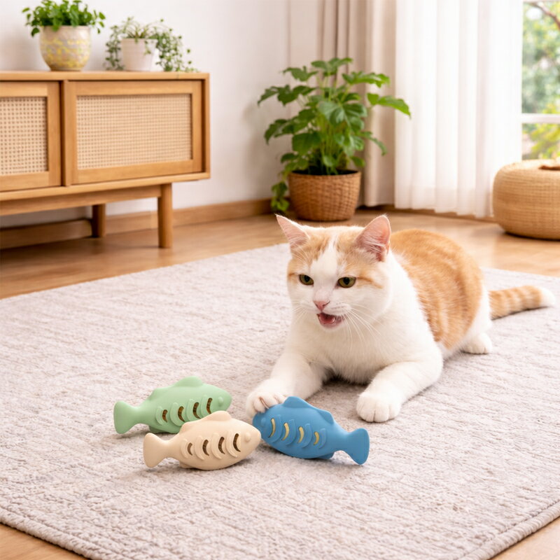 Rakuten - 猫用シリコーンおもちゃ ネコ用 ねこじゃらし キャットニップ対応 魚型 知育玩具 運動 ストレス発散 おやつ入れ可能 猫薄荷/猫餌入れ 遊び道具 PVCフリー 安全素材【SORA PET】