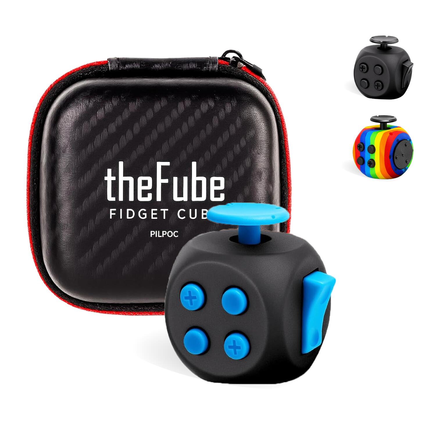 PILPOC Fidget Cube フィジェットキューブ 音あり 音なし 両方対応 ストレス解消キューブ おもちゃ サイコロ リラックス 気分転換 暇つぶし ADHD 脳トレ 3D立体パズル ボタン スイッチ ダイヤル ギフト 専用ケース付き