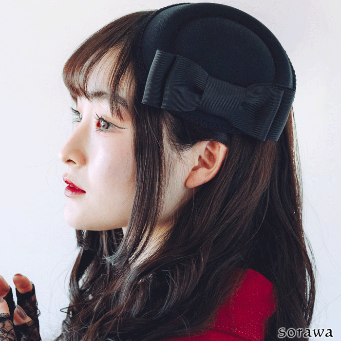 リボン トーク帽 ブラック 黒 日本製 so013bk ヘッドドレス トークハット カクテルハット 