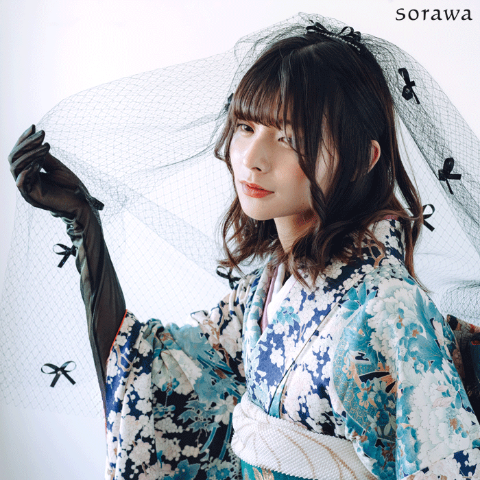 【 送料無料 】〈 260b ブラックリボン 〉[ 75cm ] リボンベール コーム付き ブラック 黒 日本製 ヴェール 結婚式 披露宴 ミドルベール ミディアム ブライダルフォト 撮影 上質 ゴスロリ ロリータ コスプレ ウェディングベール ブラックベール