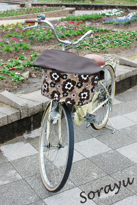ワイドタイプ:バスケットカバー/ダークブラウン×リトルフフラ/チョコ(自転車前かごカバー)【RCP】