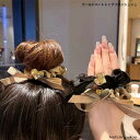 ゴールドハートトップリボンシュシュ　送料無料　シュシュ ヘアゴム ヘアアクセ ビッグ 大きめ まとめ髪 ポニーテール トレンド シンプル 結婚式 パーティー フォーマル 二次会 可愛い 大人 レディース 女性 30代 40代 50代 ポイント消化　ガーリー