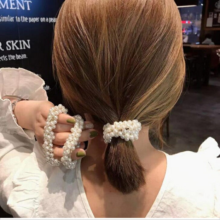 ボリュームパールデザインシュシュヘアゴム　送料無料　ヘアアレンジ　シュシュ　...