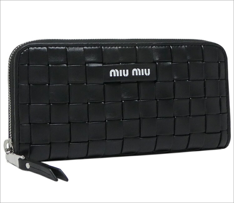 ミュウミュウ ナッパレザー ジップアラウンド ウォレット 長財布 MIU MIU 5ML506 2D8K F0002 NAPPA INTRECCIO NERO ブラック レディース ラウンドファスナー miumiu【ギフト ラッピング無料】【楽ギフ_包装】【新品 新作 未使用 正規品】