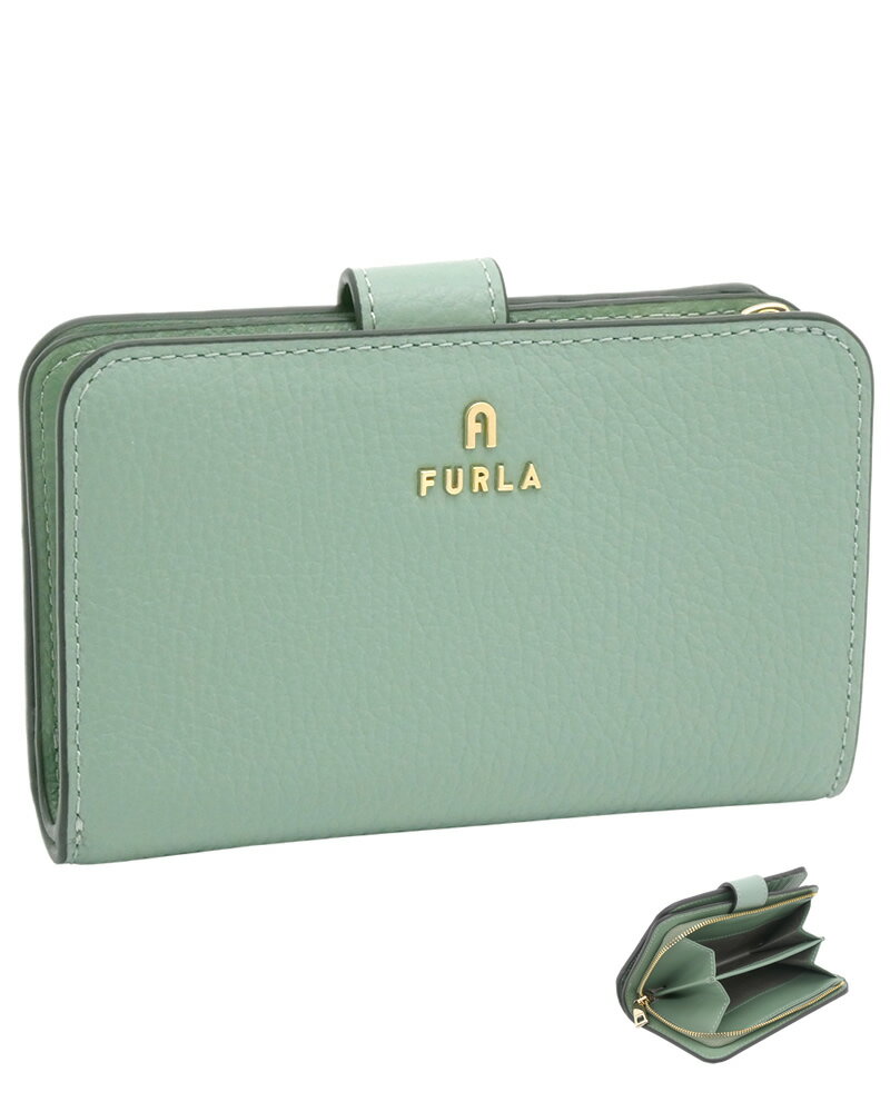 【2024年春夏 新作】 フルラ Furla Camelia カメリア コンパクトウォレット M Mineral Green グリーン WP00314_HSF000_1007_1996S 二つ折りスモール財布 小銭入れ付 レディース 【新品 新作 未使用 正規品】