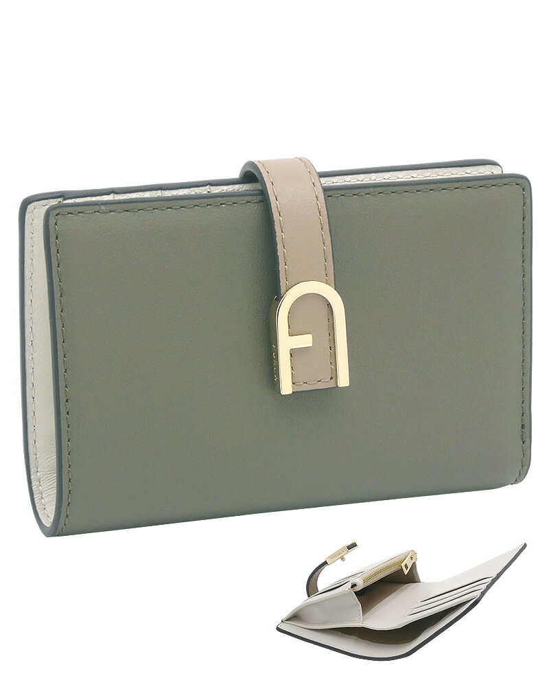  フルラ Furla Flow フロー コンパクトウォレット Sage+Greige+Marshmallow Int. セージグリーン+グレージュ+オフホワイト WP00401_BX2725_1007_2839S 二つ折りスモール財布 小銭入れ付 レディース 