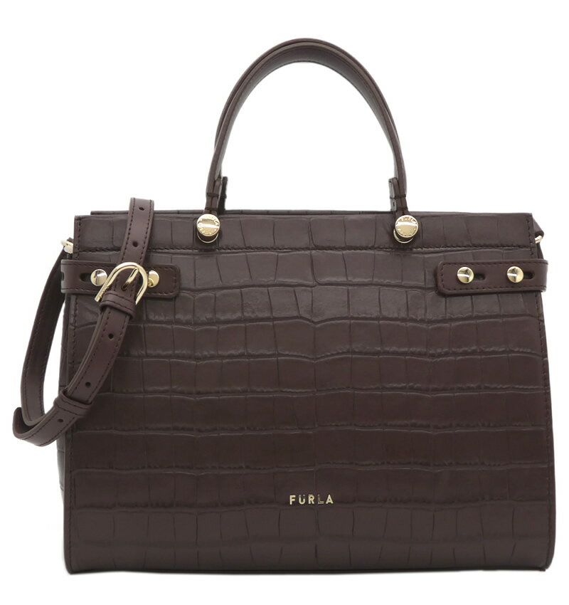 フルラ FURLA LADY M トートバッグ M クロコダイル型押しカーフ CAFFE ダークブラウン BAWC01L_KO0000_1007_GAF00 レディM 2WAY レディース 【新品 新作 未使用 正規品】