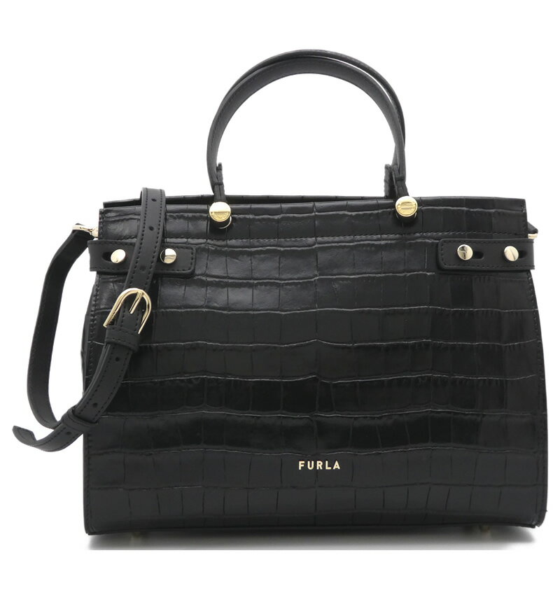 フルラ FURLA LADY M トートバッグ M クロコダイル型押しカーフ NERO ブラック BAWC01L_KO0000_1007_O6000 レディM 2WAY レディース 【新品 新作 未使用 正規品】