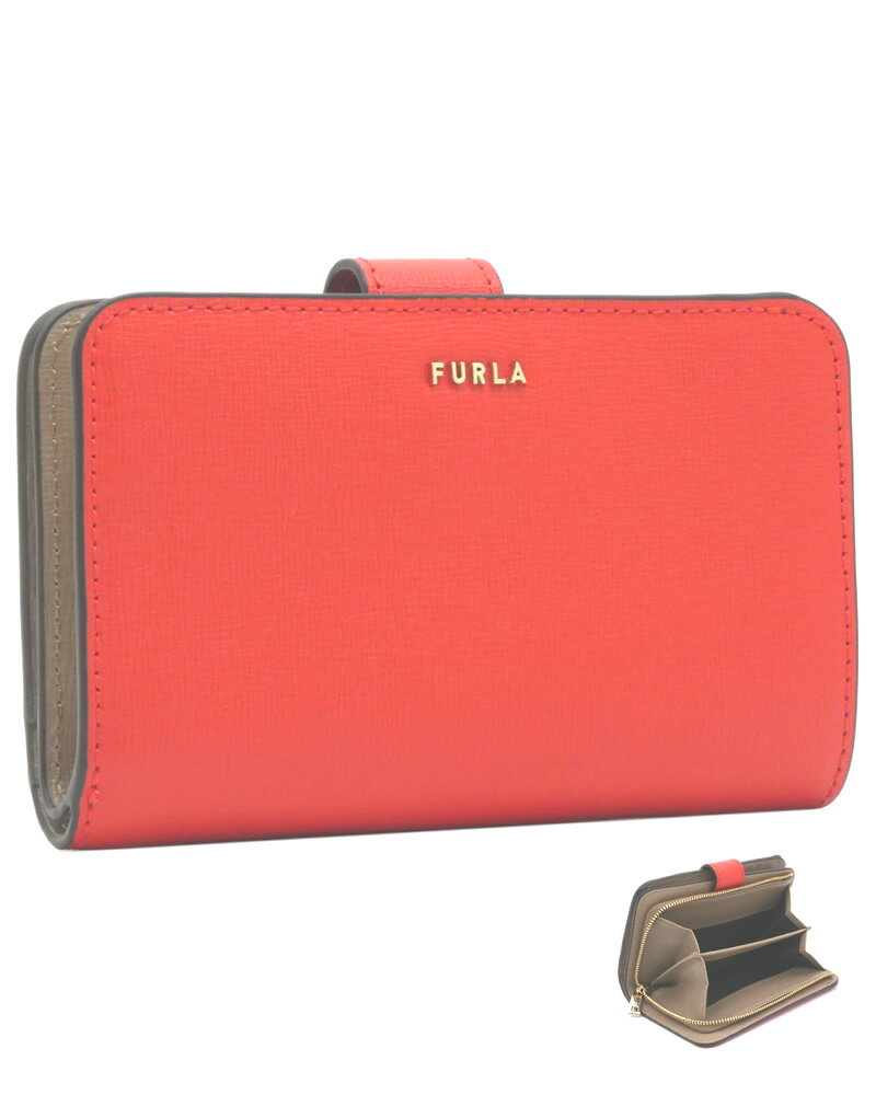 フルラ FURLA BABYLON コンパクト財布 M SPRITZ+GREIGE int. レッドオレンジ＋グレージュ PCX9UNO_B30000_1007_1670S バビロン 二つ折り L字ファスナー ミニ財布 レディース 