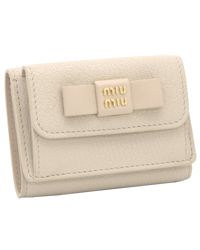 ミュウミュウ 革財布 レディース ミュウミュウ MIUMIU マドラスフィオッコ レザー財布 5MH021_2CKV_F0242 MADRAS FIOCCO LINO ライトベージュ系 miumiu 三つ折り 財布 レディース 【新品 新作 未使用 正規品】