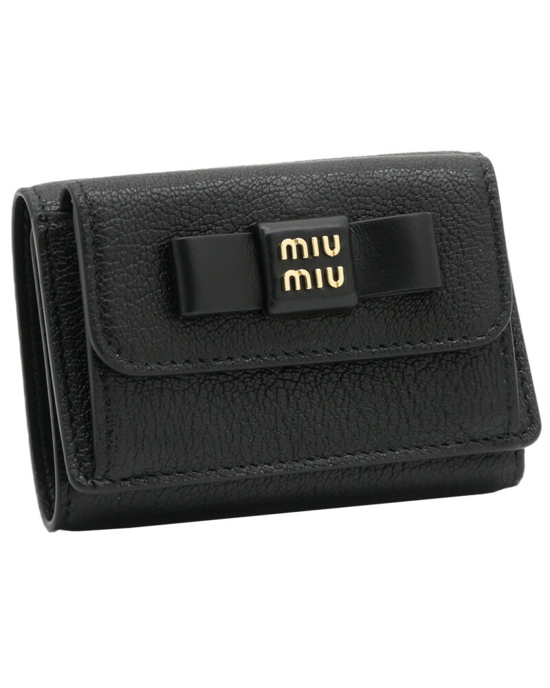 【訳アリ　アウトレット】 ミュウミュウ MIUMIU マドラスフィオッコ レザー財布 5MH021_2CKV_F0002 MADRAS FIOCCO NERO ブラック miumiu 三つ折り 財布 レディース 【新品 未使用 正規品】