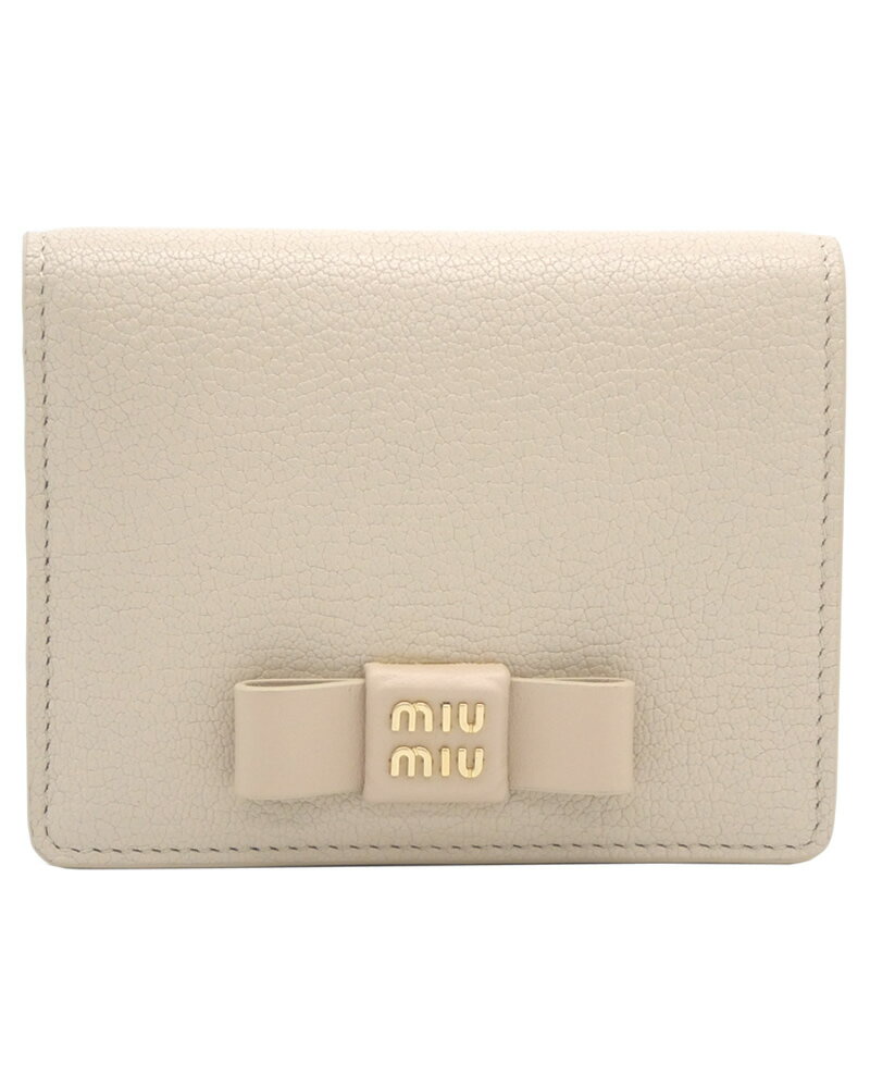 ミュウミュウ 二つ折り財布 ミュウミュウ MIUMIU マドラスフィオッコ レザー財布 5MV204_2CKV_F0242 MADRAS FIOCCO LINO ライトベージュ系 miumiu 二つ折り 財布 レディース 【新品 新作 未使用 正規品】