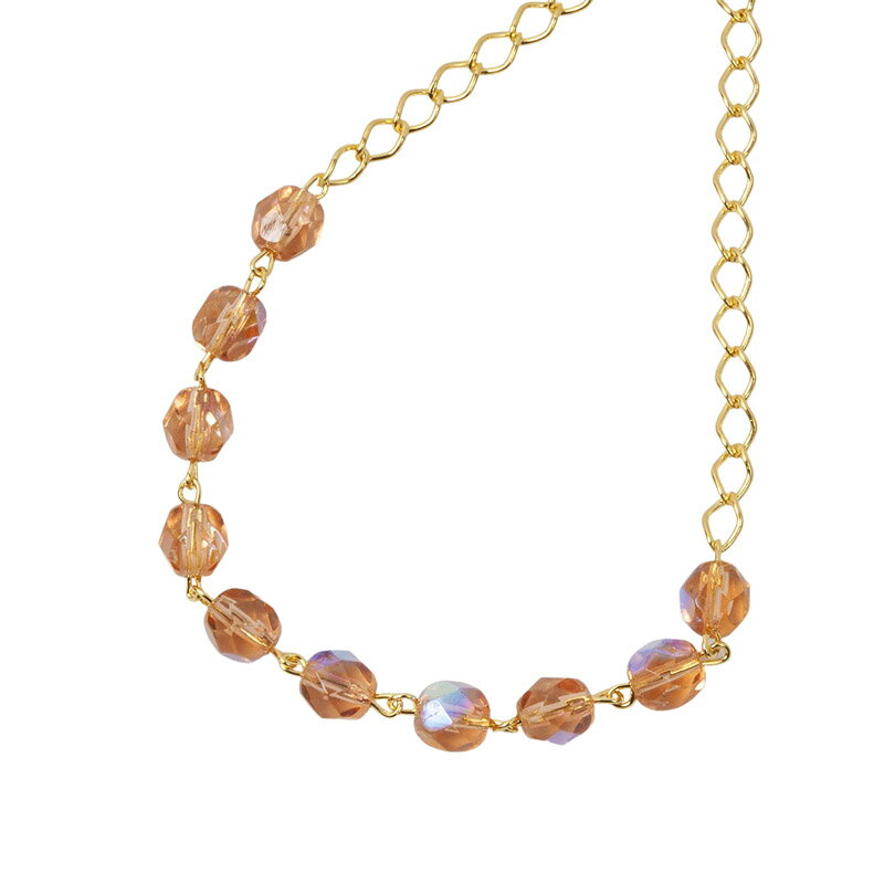 クロスチャーム付きピンクビーズブレスレット