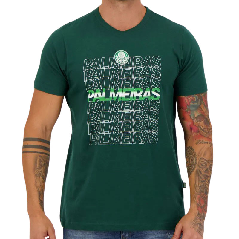 パルメイラス ロゴレタリングデザイン パッチ付き公式Tシャツダークグリーン