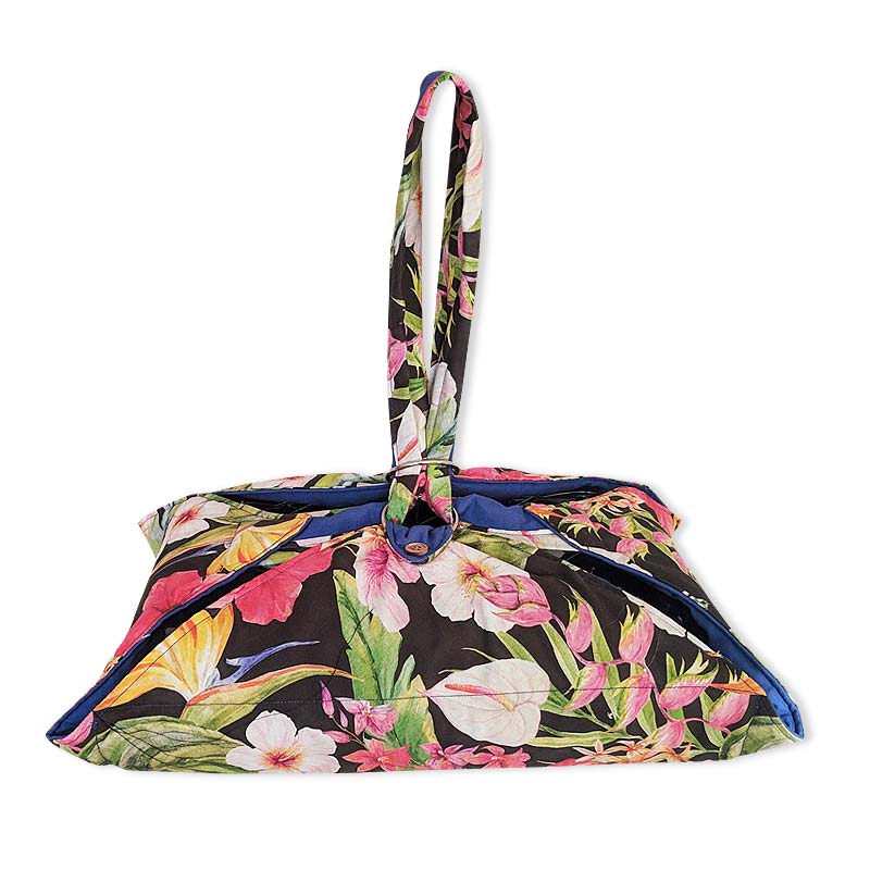 万能ディッシュバッグ トロピカル花柄 マルチ×ブルー