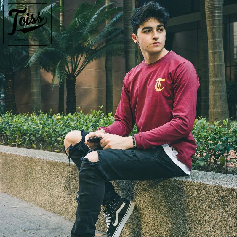 【TOISS】ロングTシャツ 【ネイマール愛用ブランド】Tロゴ| ボルドー