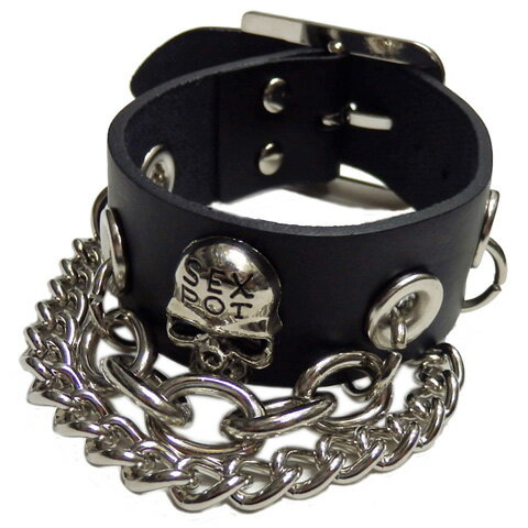 SEXPOTセックスポット SKULL CHAIN レザーリストバンドSD27075-101