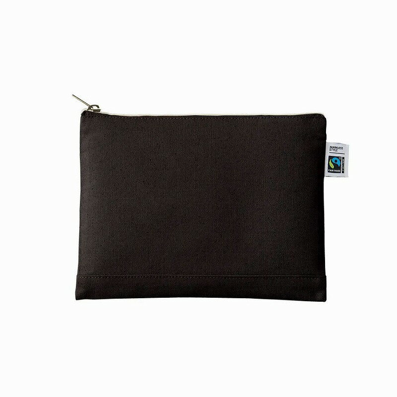 【フェアトレードコットンキャンバスフラットポーチ(M) ナイトブラック】名入れ オリジナル　小物入れ　汎用ポーチ・巾着