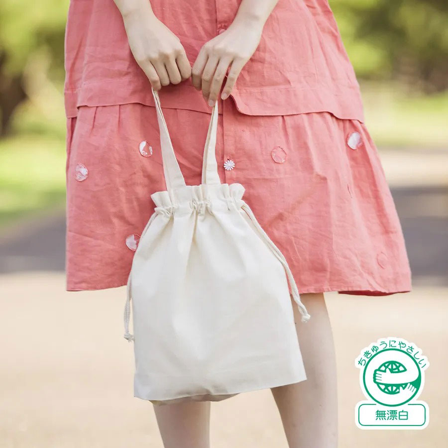 ＼販促品 ノベルティ グッズ　汎用ポーチ・巾着/【厚手コットンガゼット巾着トート(M) ナチュラル】 配布用/まとめ売り