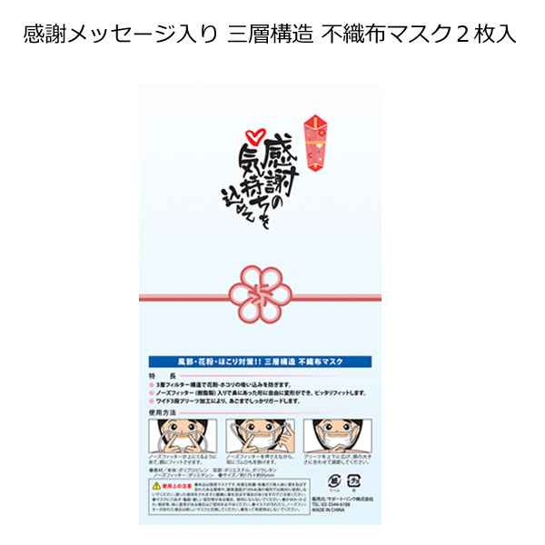 楽天 1900円 セット販売 感謝メッセージ入り 三層構造 不織布マスク2枚入 10個セット ネコポス対応商品 全国送料無料 代引き不可 使い捨てマスク 不織布 マスク 2枚 花粉 風邪 三層構造 防災グッズ 粗品 プチギフト 産休 プレゼント プチギフト 退職