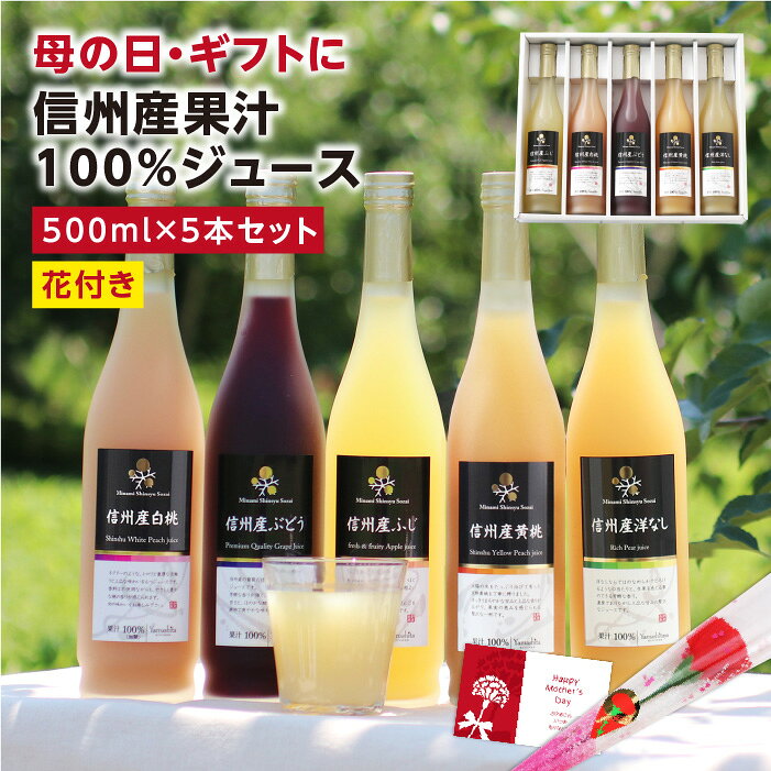 母の日 信州産 果汁100％ ジュース 5本 ギフト プレゼント 国産原料のみ 長野産 送料無料 最強翌日配送 | りんごジュース りんご もも 白桃 黄桃 洋なし ぶどう ストレートジュースを含む 内祝 プレゼント お祝い お礼 出産内祝い 出産祝い 詰め合わせ ジュースギフト 2026